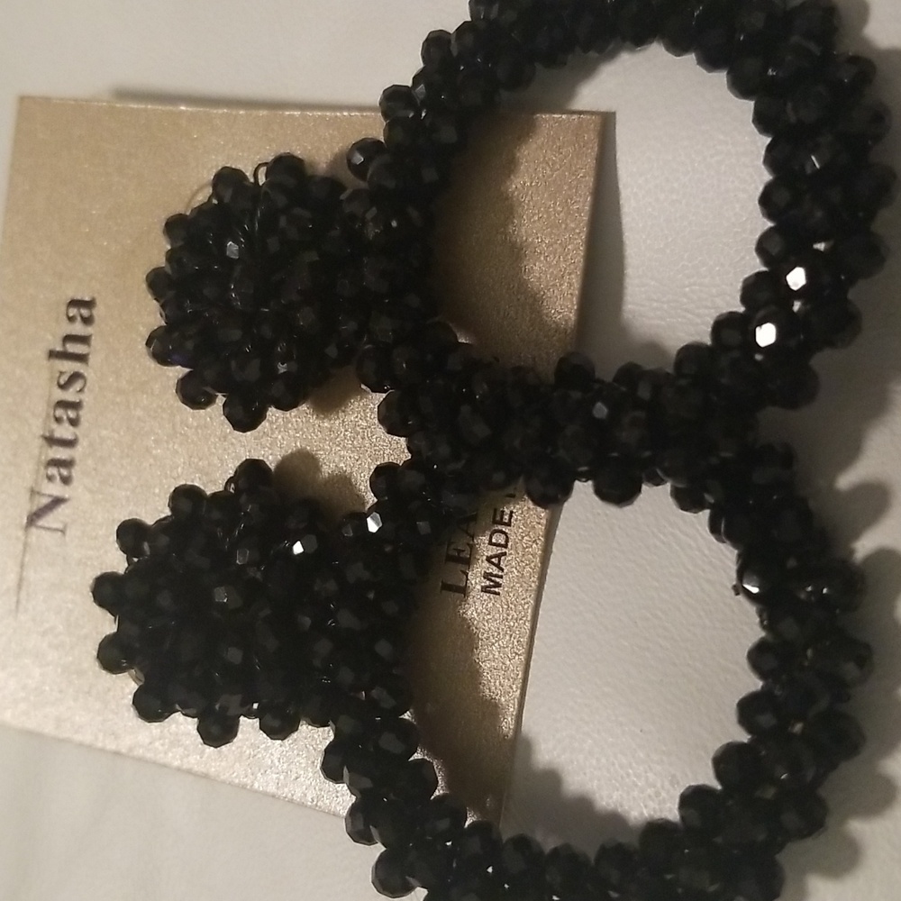 Natasha Sparkling Black Beaded Hoop Earrings; Lead Compliant - Picture 2 of 4